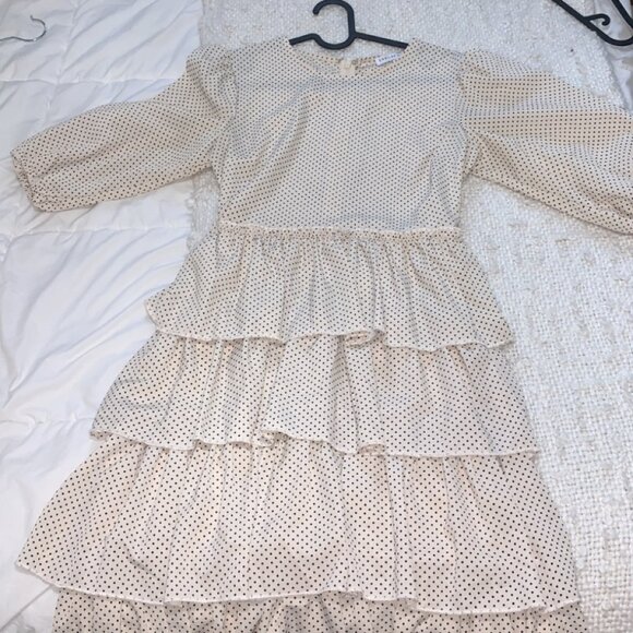 Charming Rustic Princess-Style Beige Dress with Black Dots - Like New - Picture 1 of 1
